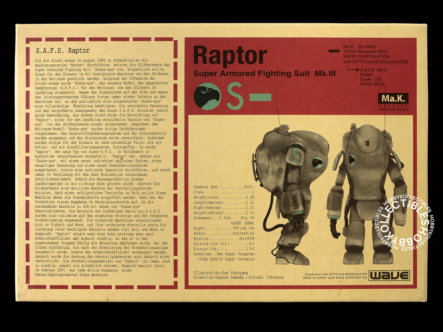 Ma.K Wave SF3D 1/20 Mecha SAFS Raptor Model Kit