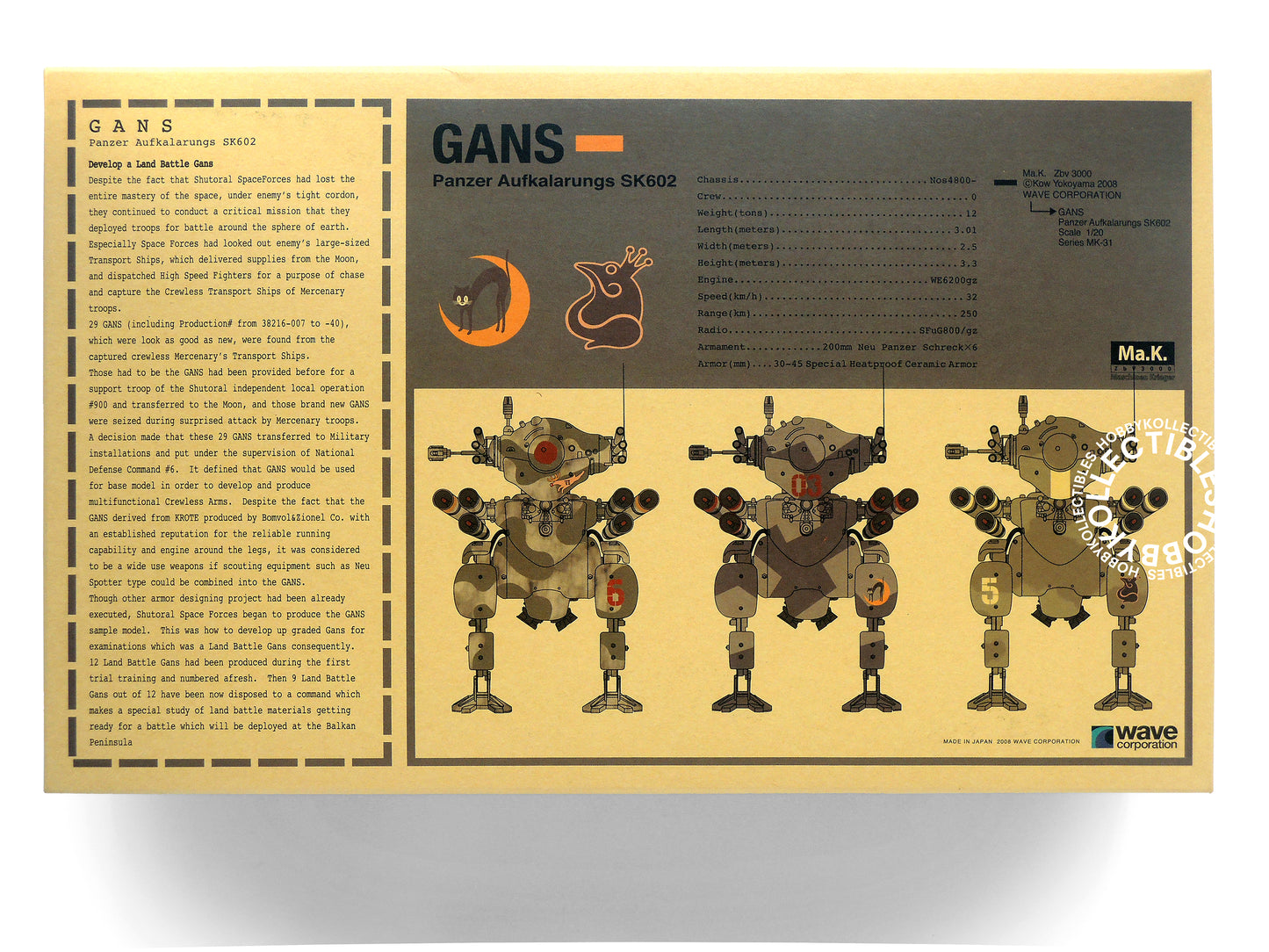 Ma.K Wave SF3D 1/20 MK-31 Land Gans SK602 Model Kit Maschinen Krieger