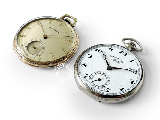 Lot of 2 Swiss Nickel Mido / Gold Plated Bulova Pocket Watch
