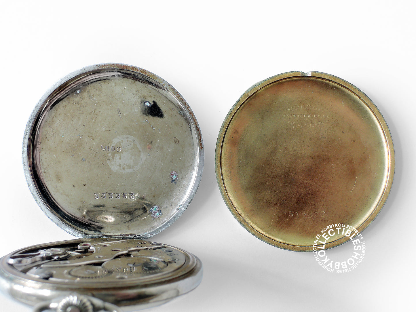 Lot of 2 Swiss Nickel Mido / Gold Plated Bulova Pocket Watch
