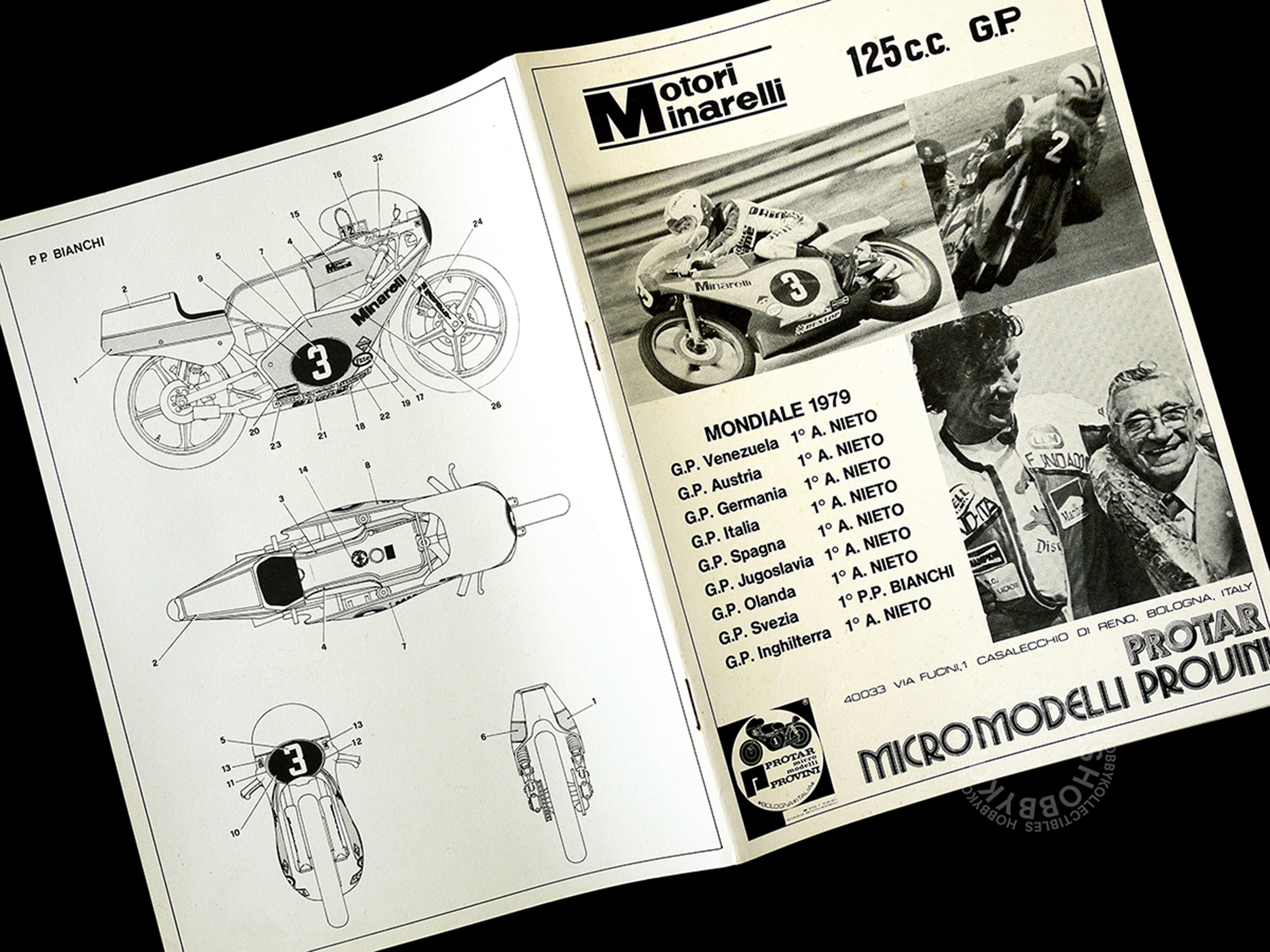 ショコプロター1/9 motoriminarelli 125cc gp Protar 1/9 Motori Minarelli 125cc GP Mod.165 Motorcycle Model Kit
