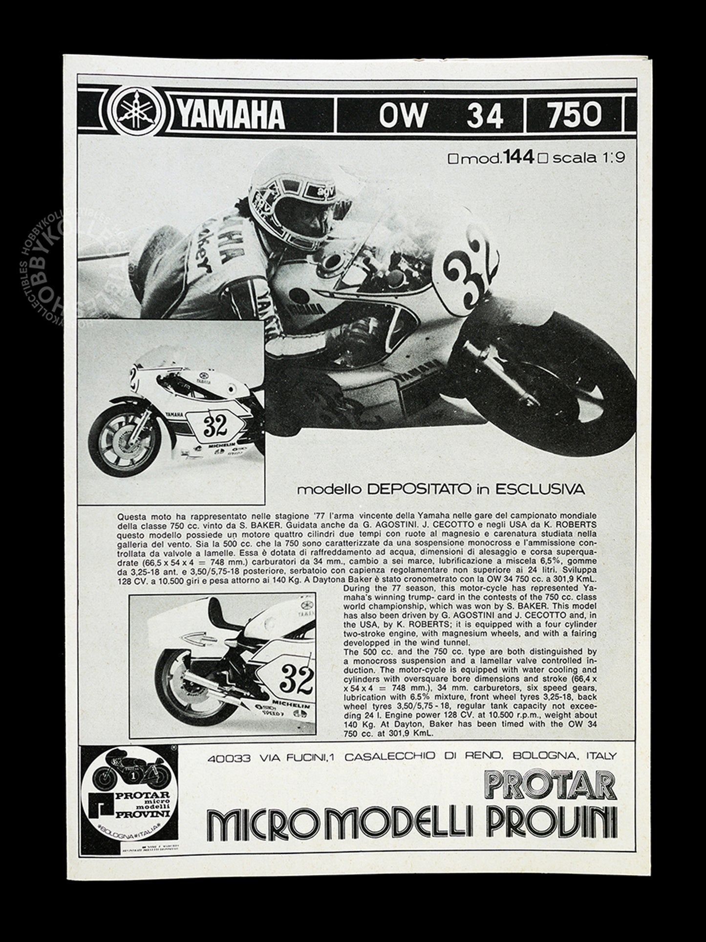 Protar Vintage 1/9 Yamaha OW34 750 Motorcycle Mod.144 Model Kit