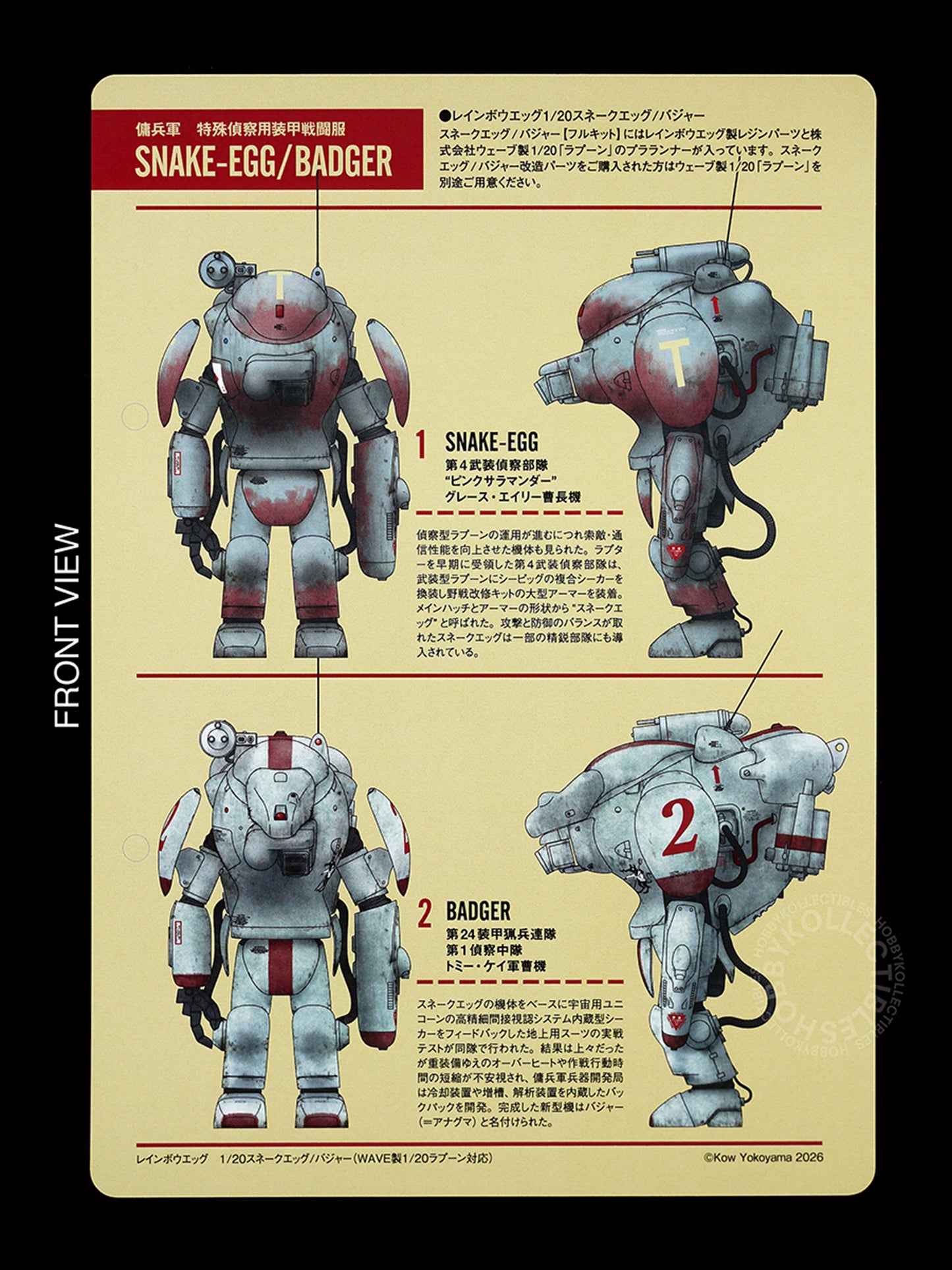 Ma.K Rainbow Egg SF3D 1/20 SAFS Snake-Egg & Badger Resin Transkit camo card color guide front view