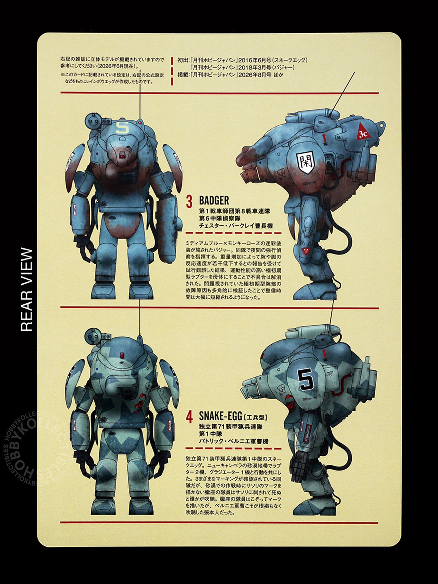 Ma.K Rainbow Egg SF3D 1/20 SAFS Snake-Egg & Badger Resin Transkit camo card color guide back view
