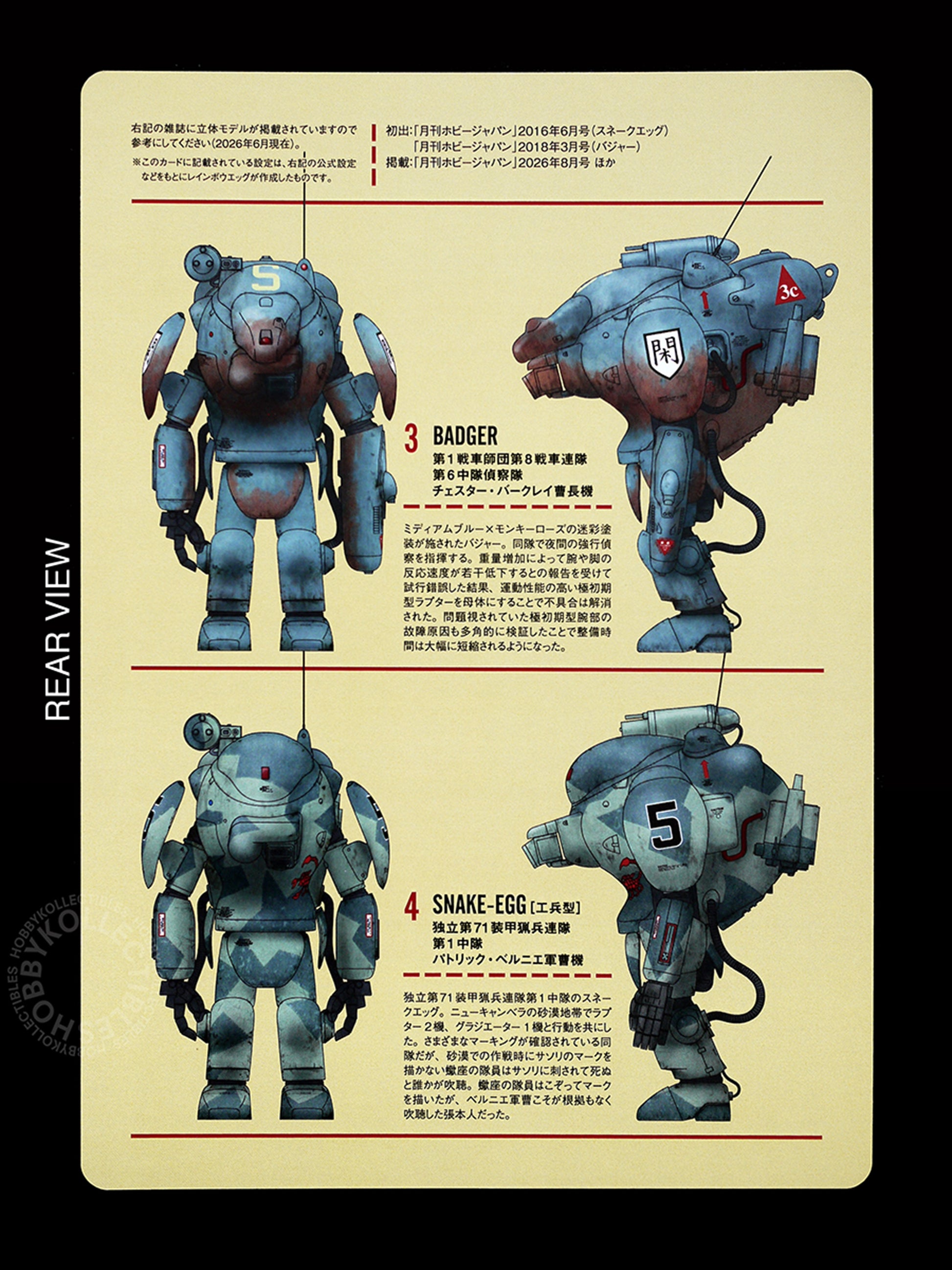 Ma.K Rainbow Egg SF3D 1/20 SAFS Snake-Egg & Badger Resin Transkit camo card color guide back view