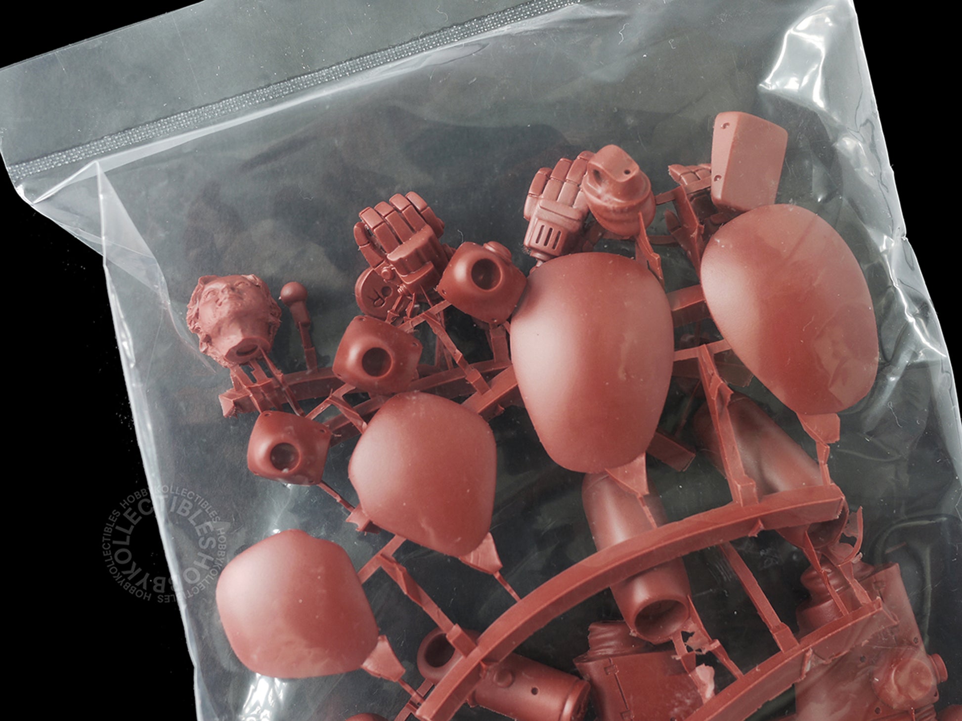 Close up view of Ma.K Rainbow Egg SF3D 1/20 SAFS Snake-Egg & Badger Resin parts shield and manipulator