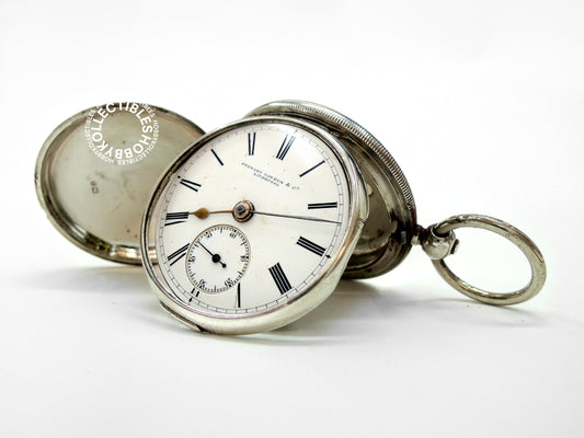English Silver Hunter Case Stewart Dawson Lever Pocket Watch