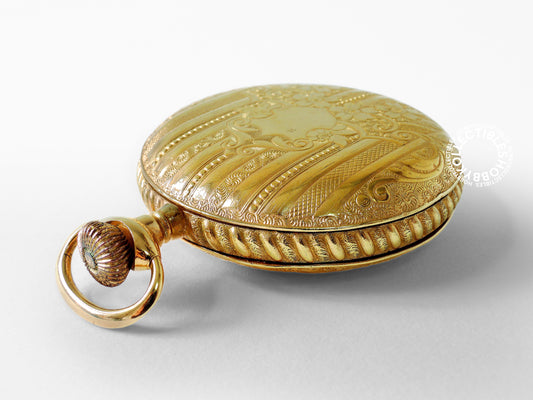 Swiss Gold Plated Decorative Engraved Hunting Case Lever Pocket Watch