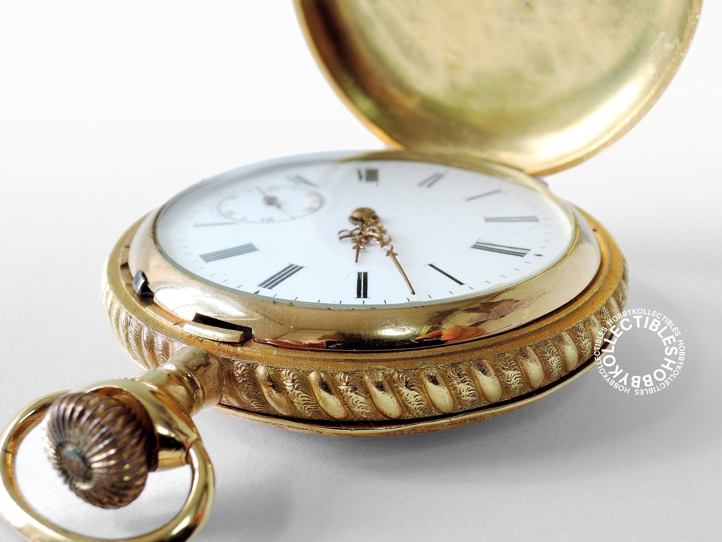 Swiss Gold Plated Decorative Engraved Hunting Case Lever Pocket Watch
