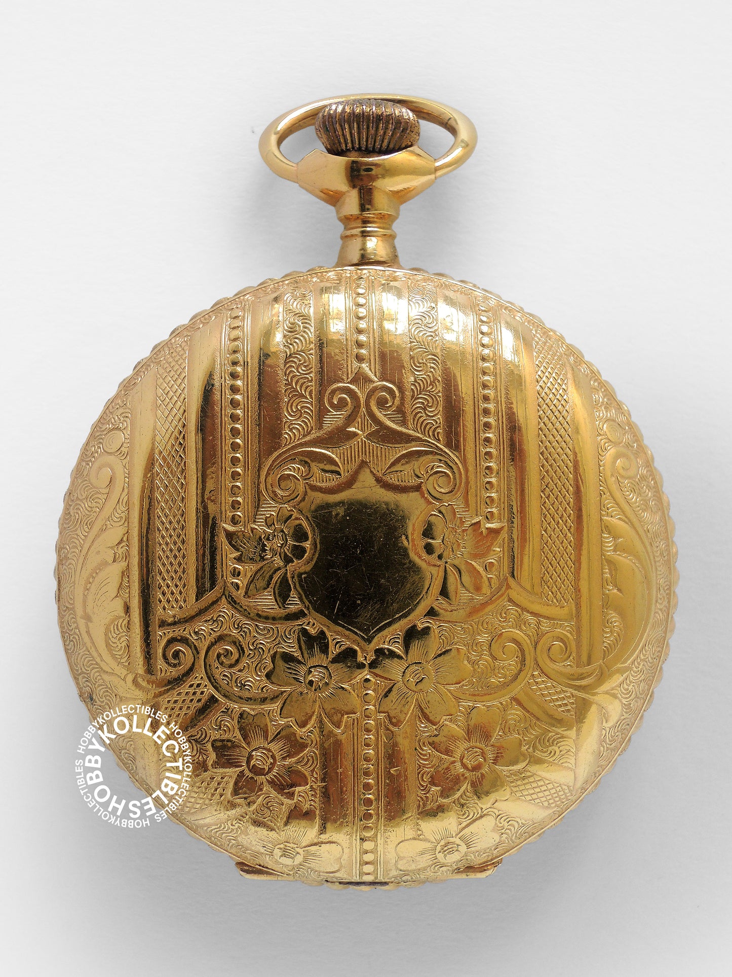 Swiss Gold Plated Decorative Engraved Hunting Case Lever Pocket Watch