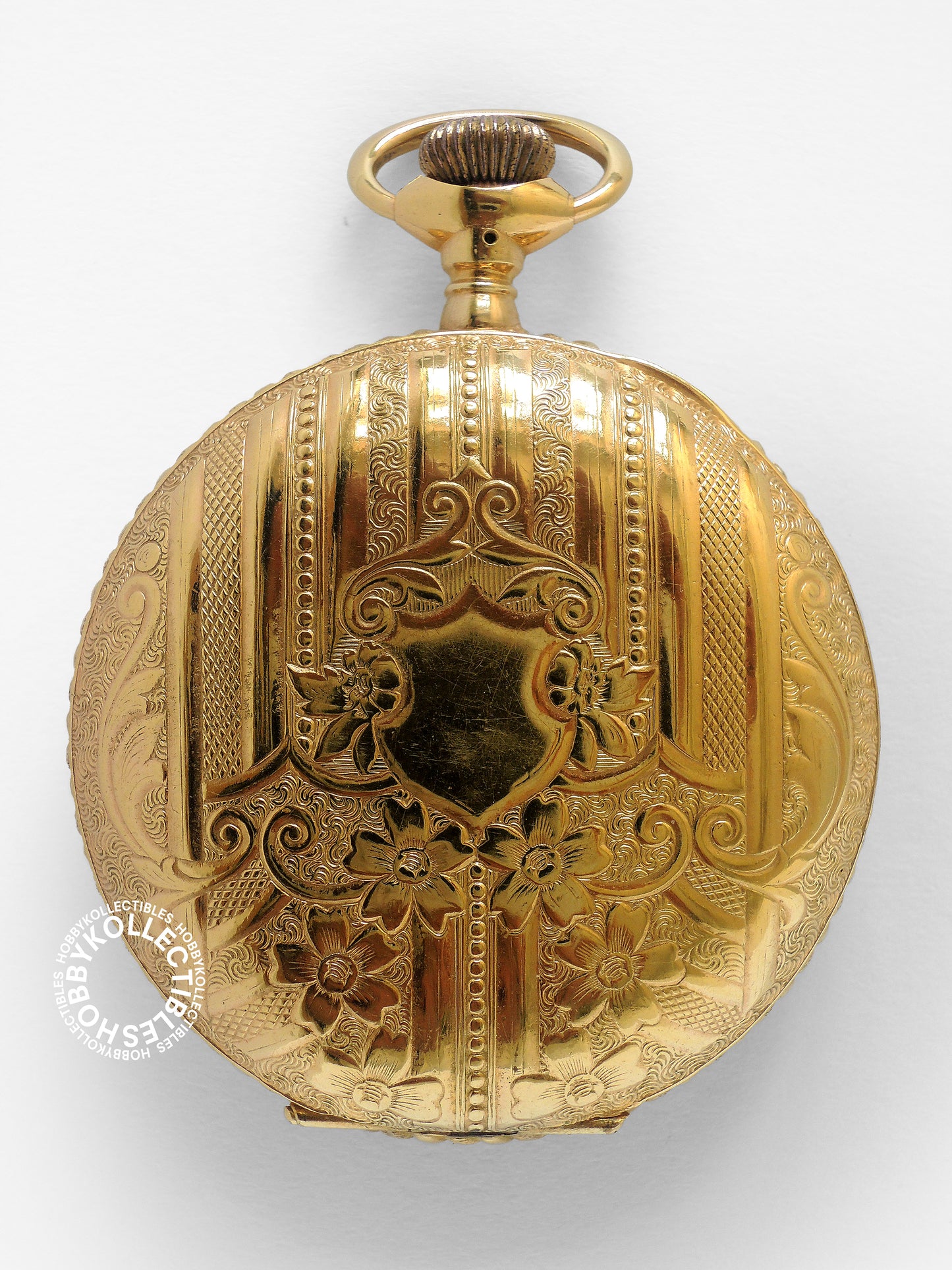 Swiss Gold Plated Decorative Engraved Hunting Case Lever Pocket Watch