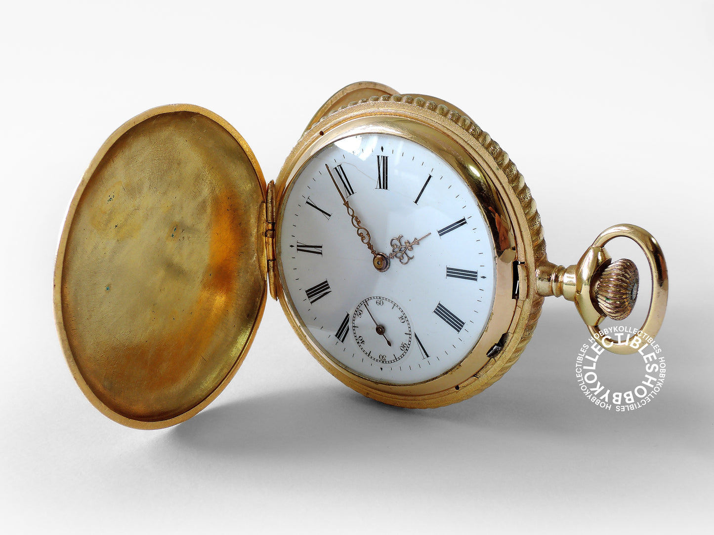 Swiss Gold Plated Decorative Engraved Hunting Case Lever Pocket Watch