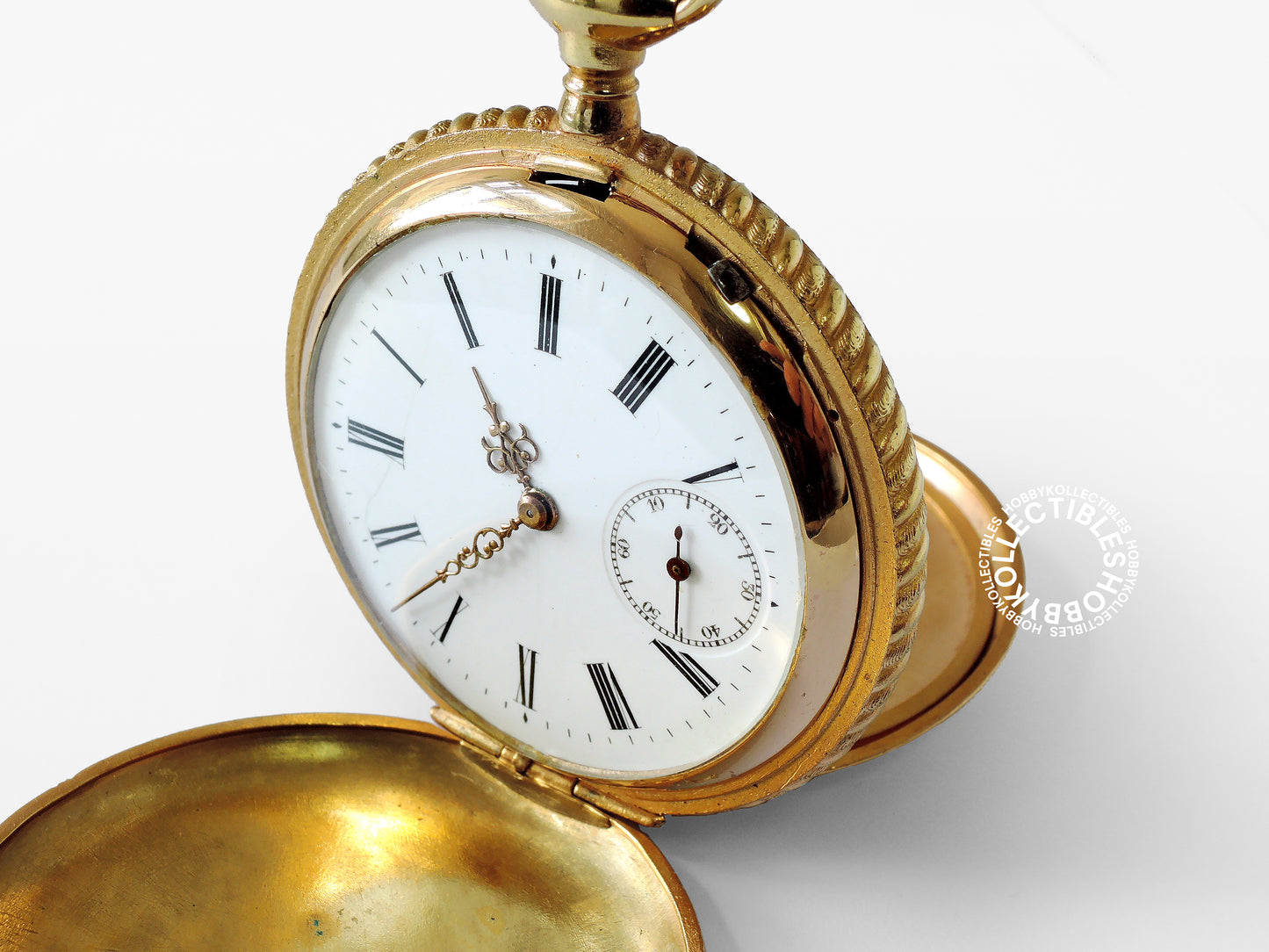 Swiss Gold Plated Decorative Engraved Hunting Case Lever Pocket Watch
