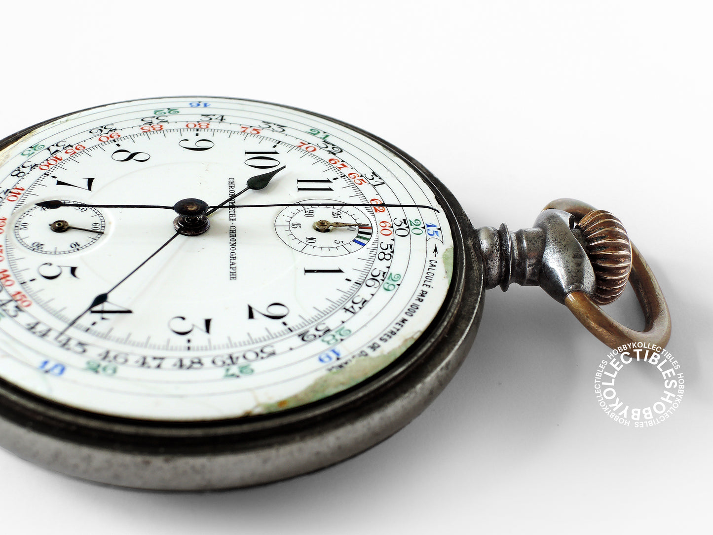 Swiss Gun Metal Open Face Chronograph Pocket Watch Need REPAIR