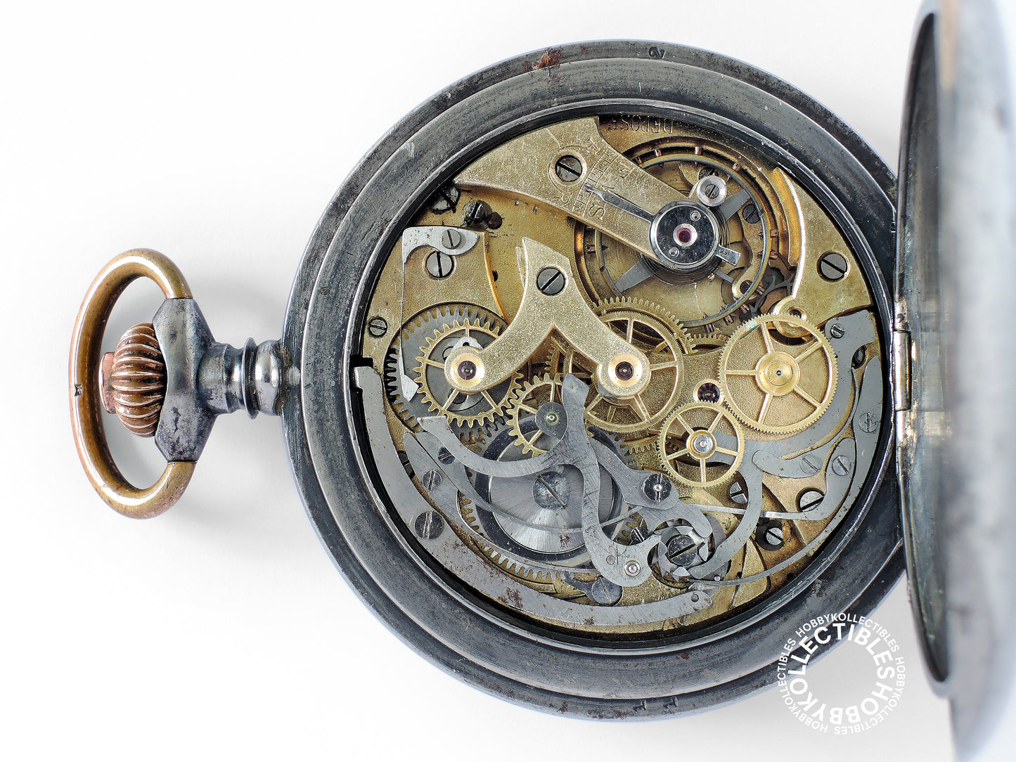 Swiss Gun Metal Open Face Chronograph Pocket Watch Need REPAIR