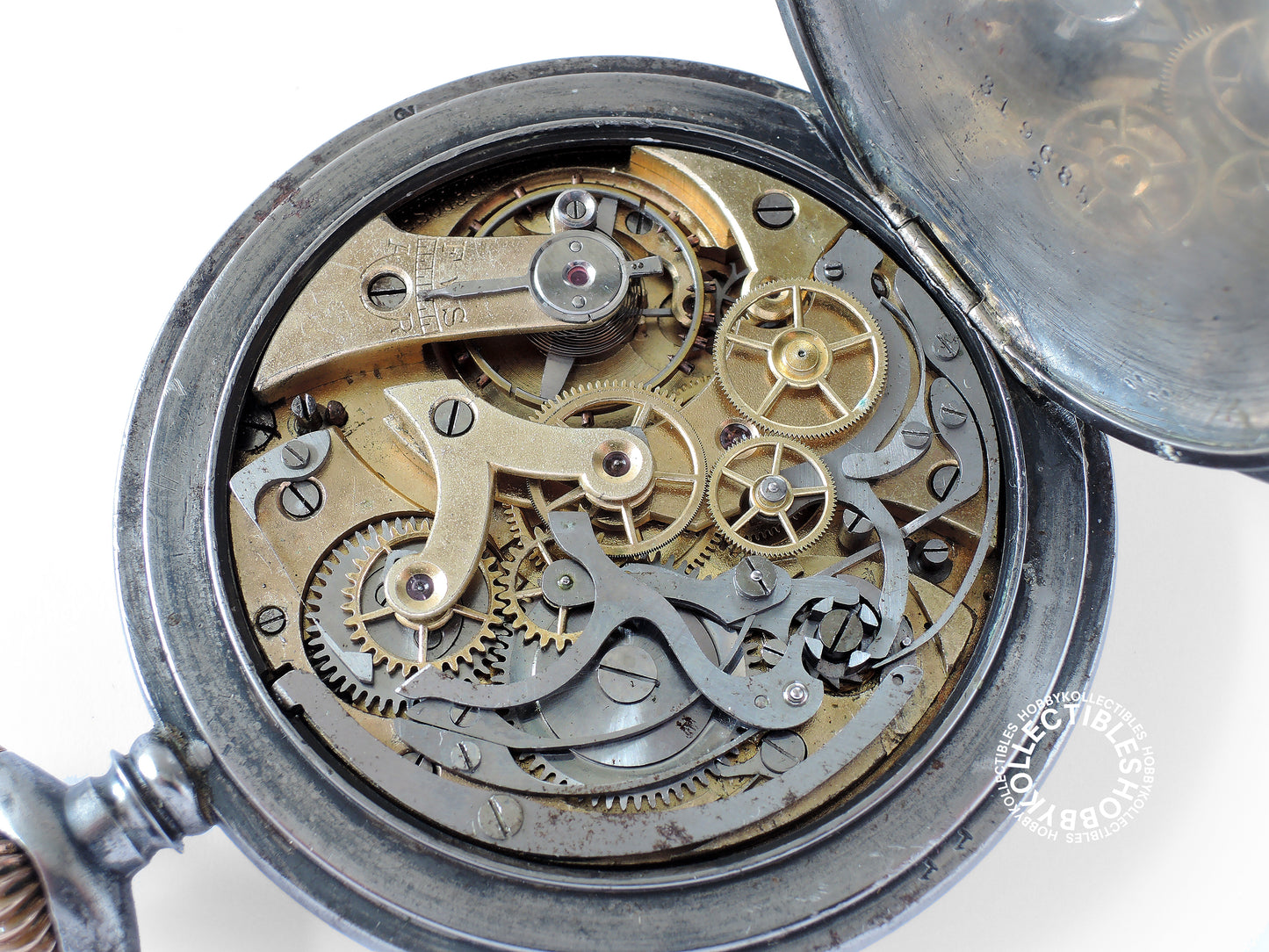 Swiss Gun Metal Open Face Chronograph Pocket Watch Need REPAIR