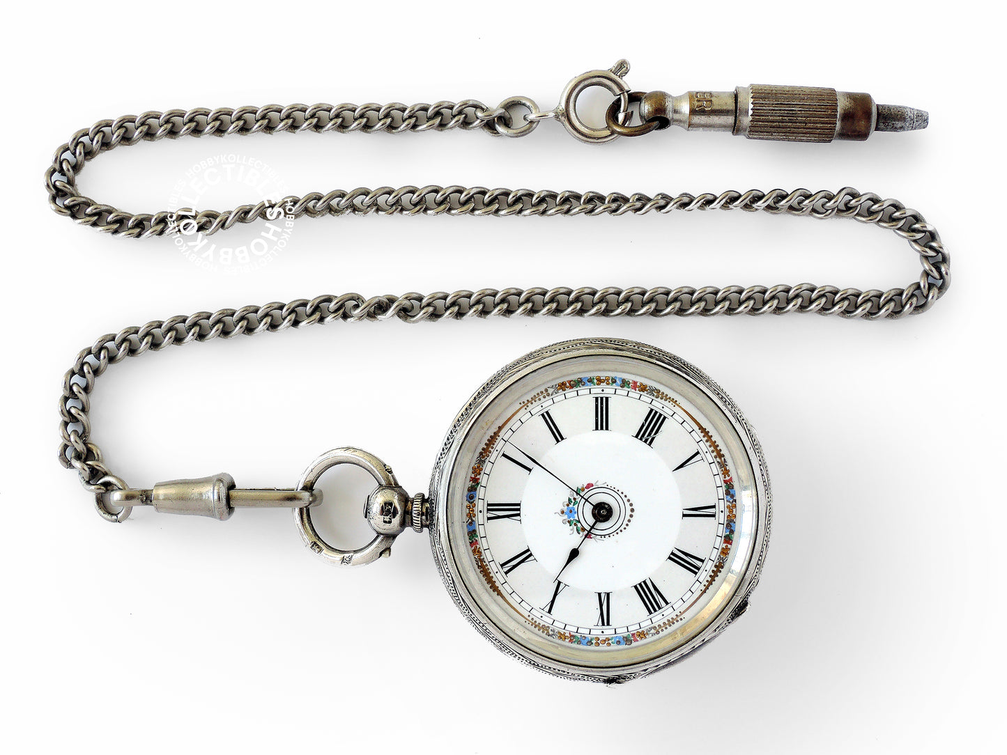 Antique Silver Open Face Fancy Enamel Cylinder Pocket/Fob Watch