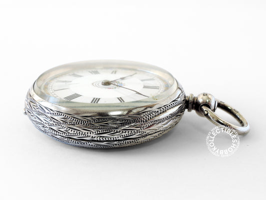 Antique Silver Open Face Fancy Enamel Cylinder Pocket/Fob Watch