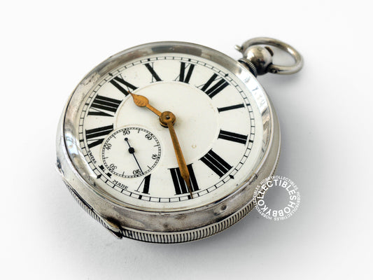 Swiss 925 Sterling Silver Open Face Lever Pocket Watch
