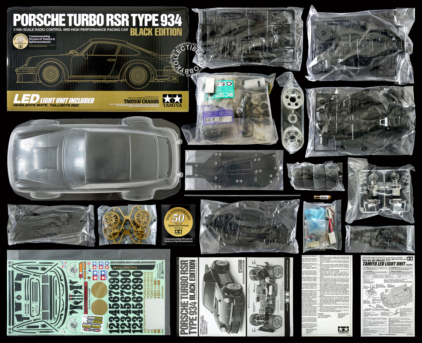 Tamiya 1/10 RC Porsche 934 #47362 50th Ann. LED Black Limited Edition