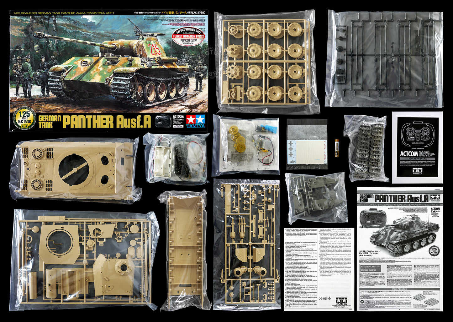 Tamiya 1/25 RC German Tank Panther Ausf.A w/Control Unit + Turret Rotating Parts #56605 Model Kit