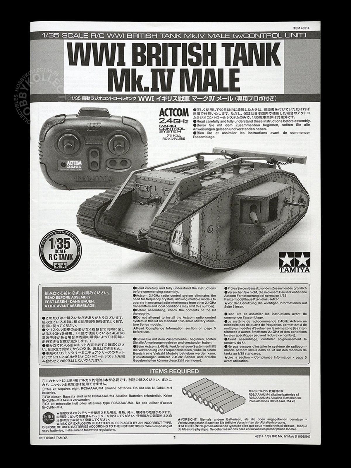 Tamiya 1/35 RC British Tank MK.IV Male w/RC System Model kit