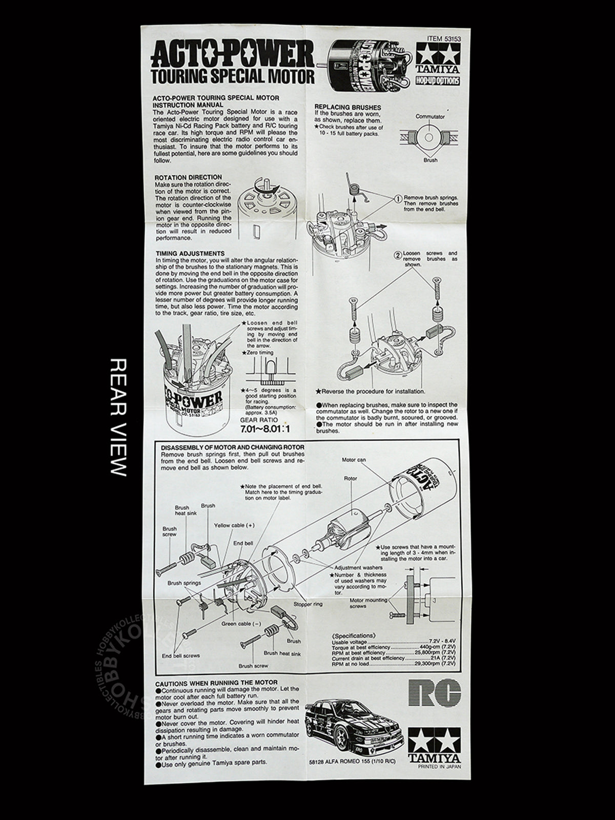 Tamiya Vintage RC Parts Acto-Power Touring Special Motor OP153(53153)