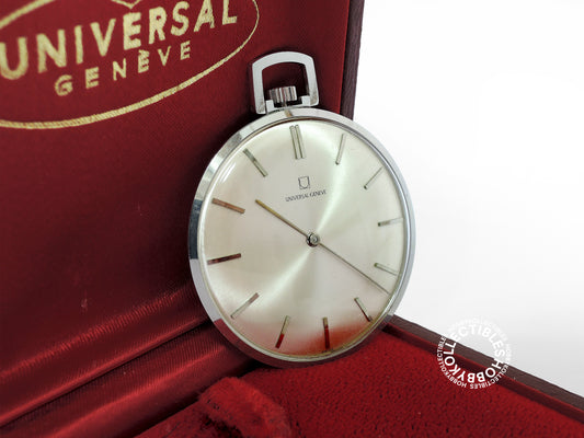 Swiss Universal Geneva Stainless Steel Open Face Lever Pocket Watch