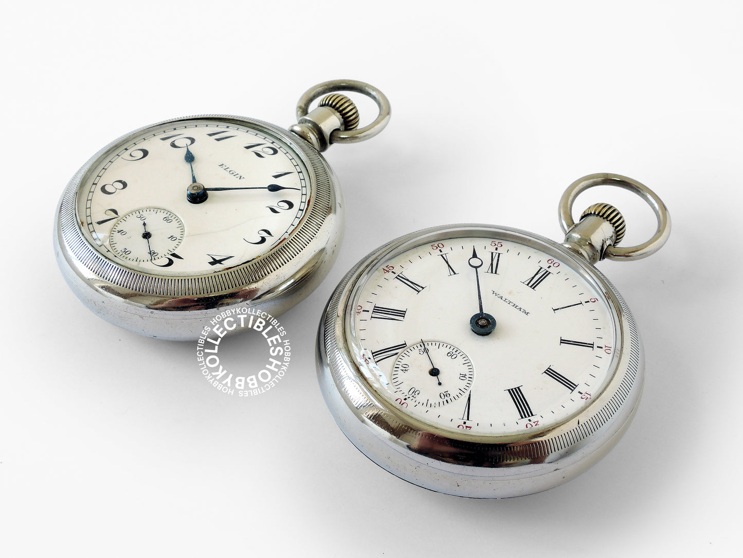 Lot of 2 Vintage American Nickel Pocket Watch Elgin Waltham