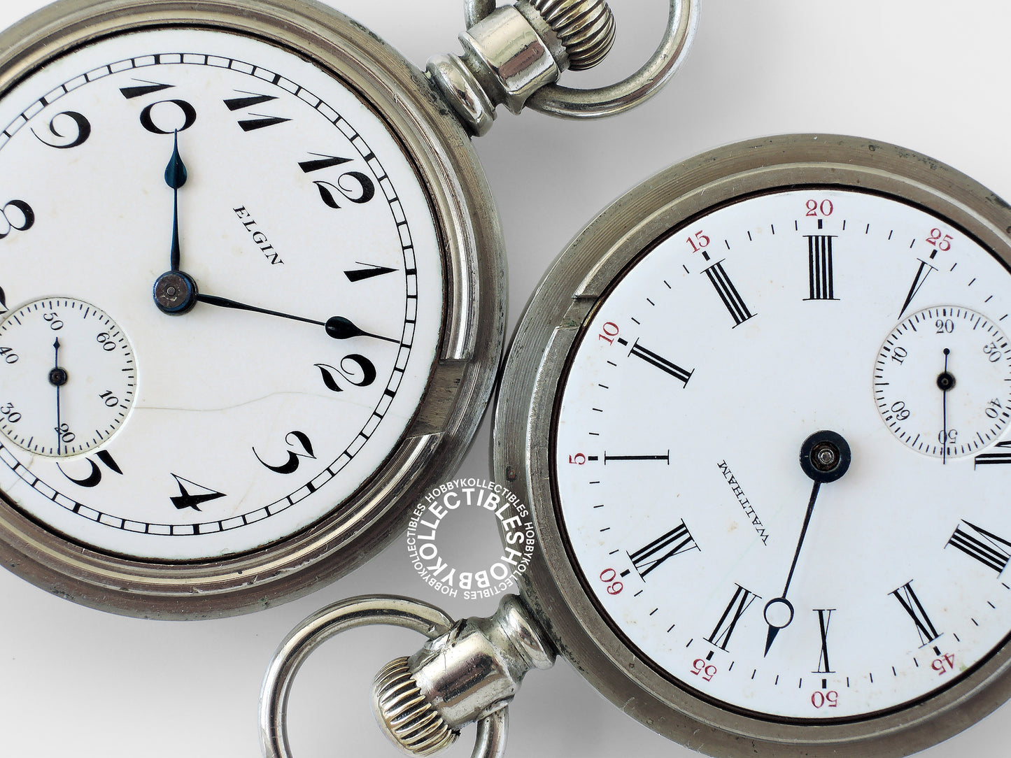 Lot of 2 Vintage American Nickel Pocket Watch Elgin Waltham