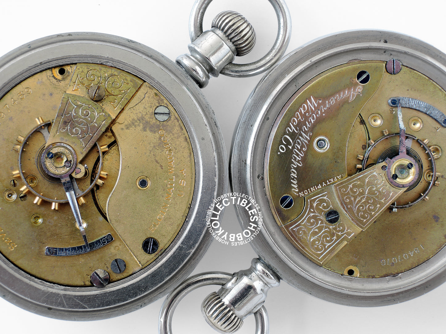 Lot of 2 Vintage American Nickel Pocket Watch Elgin Waltham