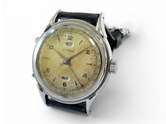 Swiss Vintage Eterna Stainless Steel Triple Calendar Wrist Watch