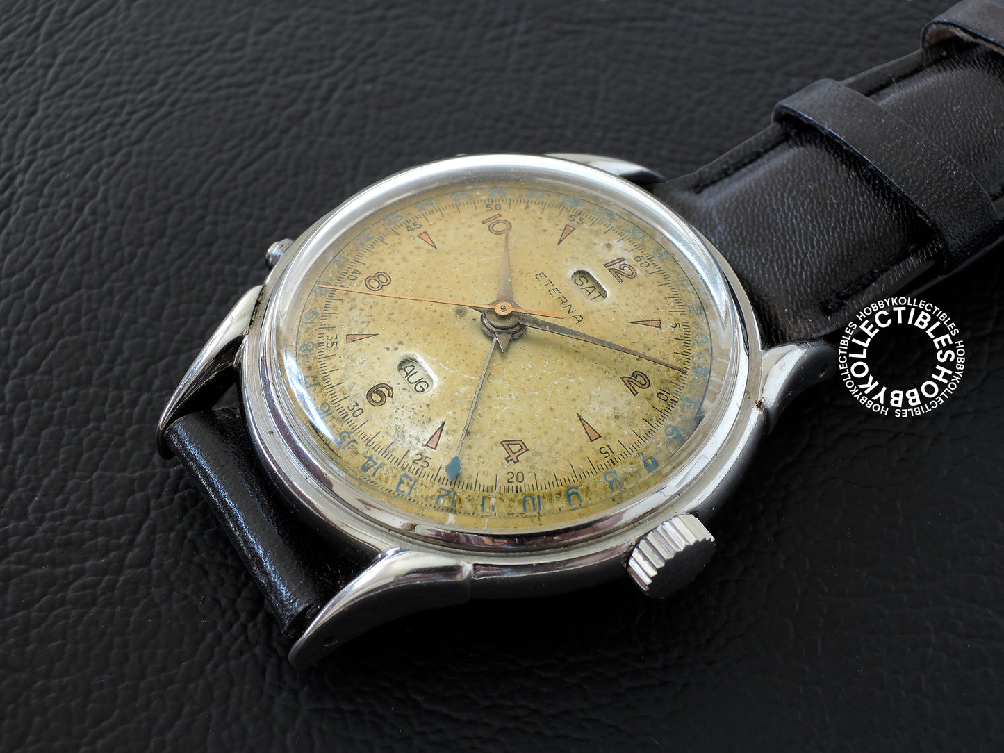 Swiss Vintage Eterna Stainless Steel Triple Calendar Wrist Watch
