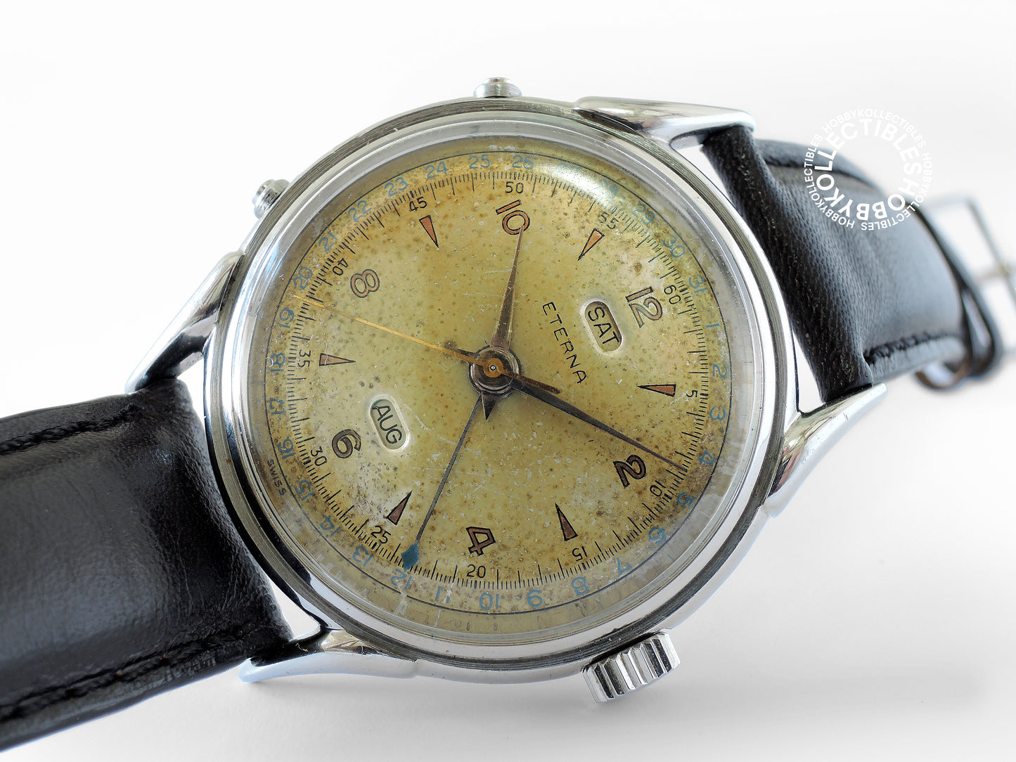 Swiss Vintage Eterna Stainless Steel Triple Calendar Wrist Watch