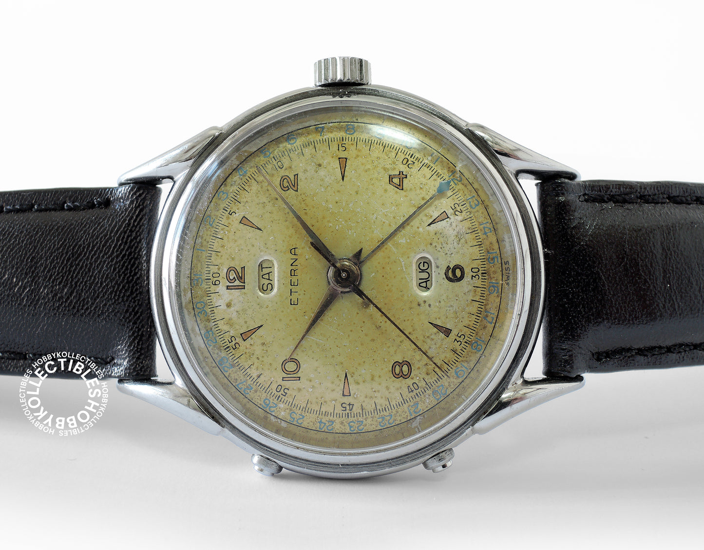 Swiss Vintage Eterna Stainless Steel Triple Calendar Wrist Watch